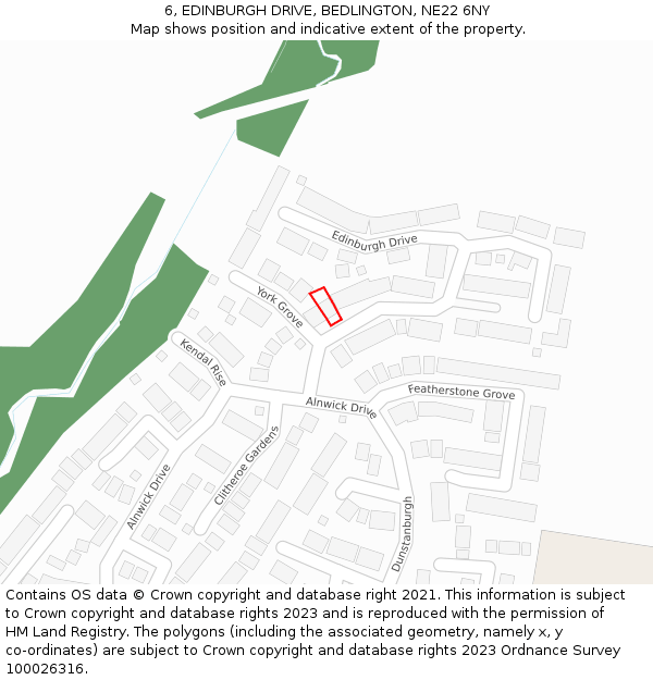 6, EDINBURGH DRIVE, BEDLINGTON, NE22 6NY: Location map and indicative extent of plot