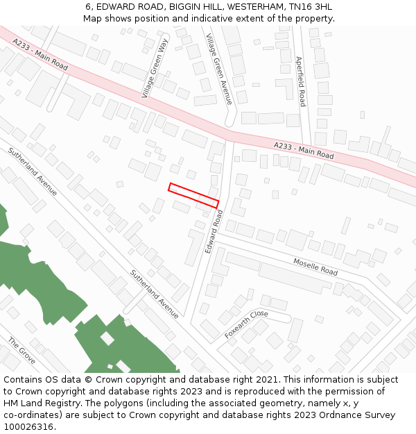 6, EDWARD ROAD, BIGGIN HILL, WESTERHAM, TN16 3HL: Location map and indicative extent of plot