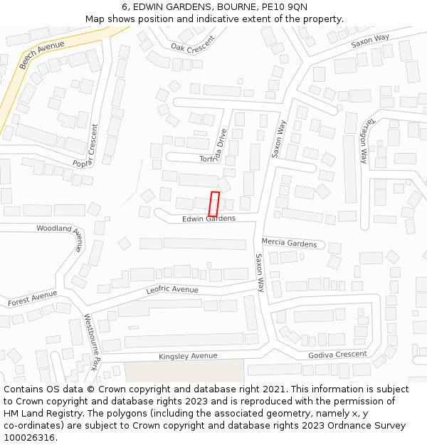 6, EDWIN GARDENS, BOURNE, PE10 9QN: Location map and indicative extent of plot