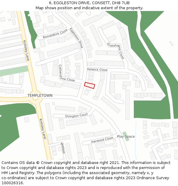 6, EGGLESTON DRIVE, CONSETT, DH8 7UB: Location map and indicative extent of plot
