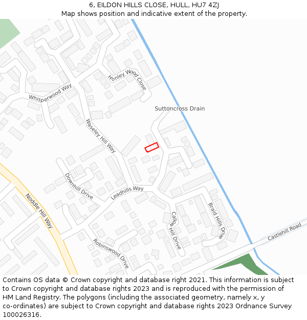 6, EILDON HILLS CLOSE, HULL, HU7 4ZJ: Location map and indicative extent of plot