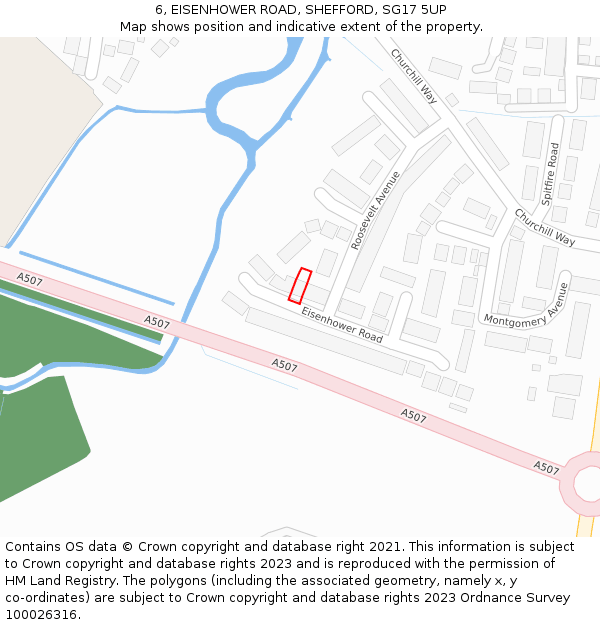 6, EISENHOWER ROAD, SHEFFORD, SG17 5UP: Location map and indicative extent of plot