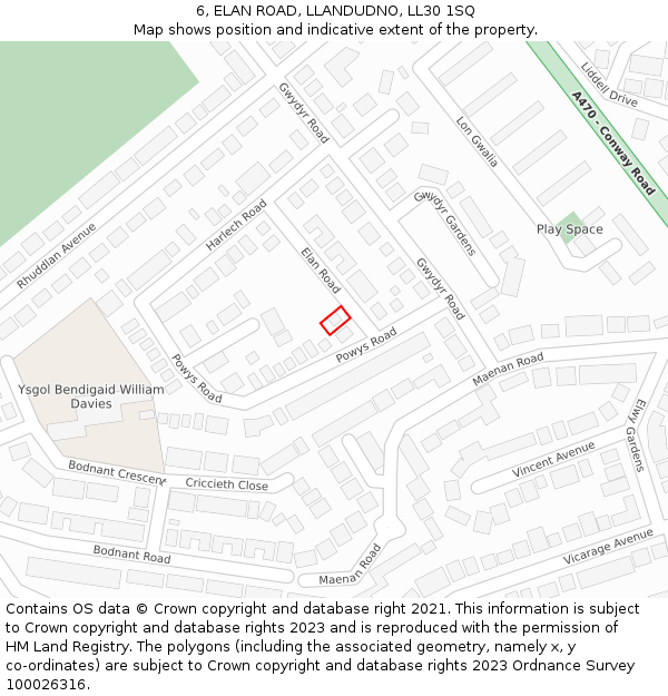 6, ELAN ROAD, LLANDUDNO, LL30 1SQ: Location map and indicative extent of plot