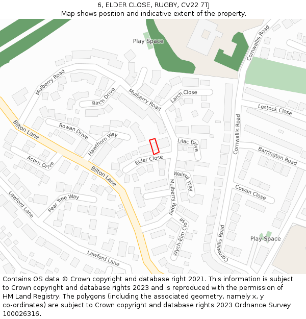 6, ELDER CLOSE, RUGBY, CV22 7TJ: Location map and indicative extent of plot