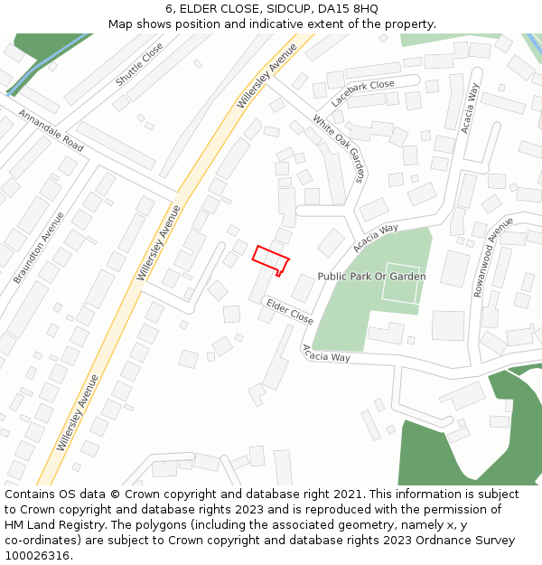 6, ELDER CLOSE, SIDCUP, DA15 8HQ: Location map and indicative extent of plot