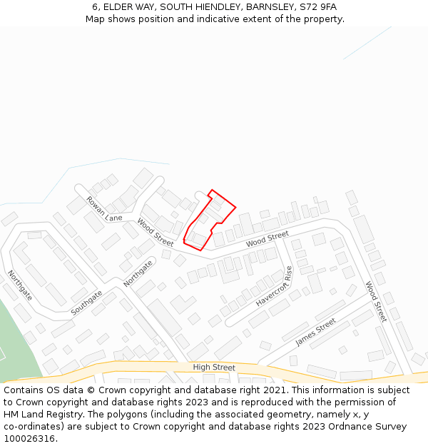 6, ELDER WAY, SOUTH HIENDLEY, BARNSLEY, S72 9FA: Location map and indicative extent of plot