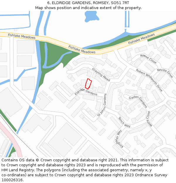 6, ELDRIDGE GARDENS, ROMSEY, SO51 7RT: Location map and indicative extent of plot