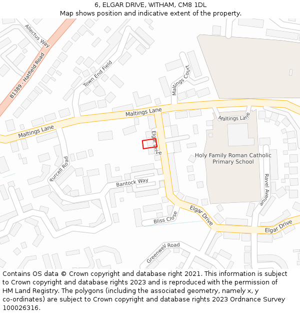 6, ELGAR DRIVE, WITHAM, CM8 1DL: Location map and indicative extent of plot