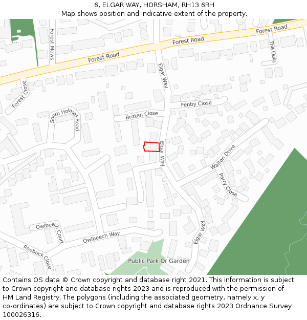 6, ELGAR WAY, HORSHAM, RH13 6RH: Location map and indicative extent of plot