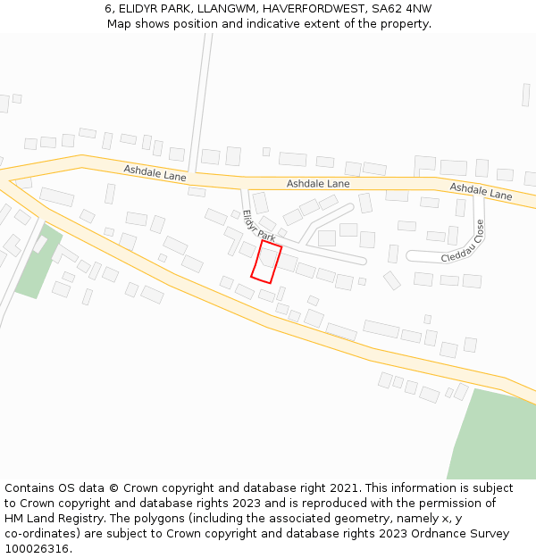 6, ELIDYR PARK, LLANGWM, HAVERFORDWEST, SA62 4NW: Location map and indicative extent of plot