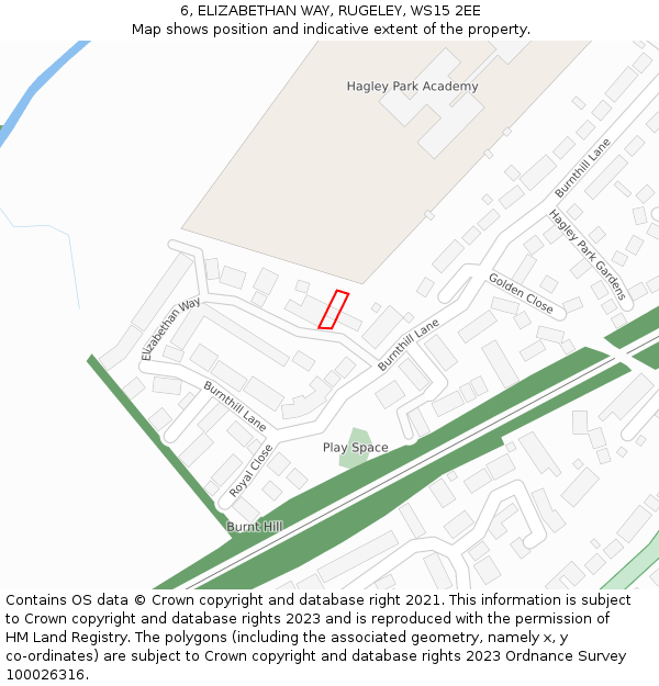 6, ELIZABETHAN WAY, RUGELEY, WS15 2EE: Location map and indicative extent of plot