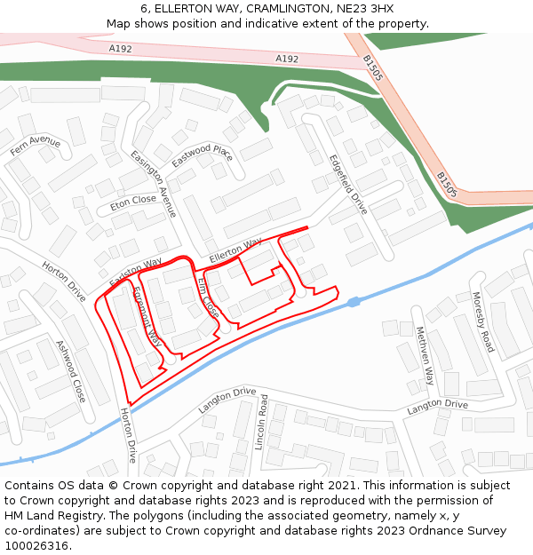 6, ELLERTON WAY, CRAMLINGTON, NE23 3HX: Location map and indicative extent of plot