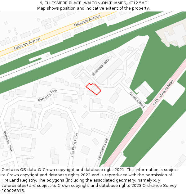 6, ELLESMERE PLACE, WALTON-ON-THAMES, KT12 5AE: Location map and indicative extent of plot