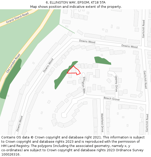 6, ELLINGTON WAY, EPSOM, KT18 5TA: Location map and indicative extent of plot