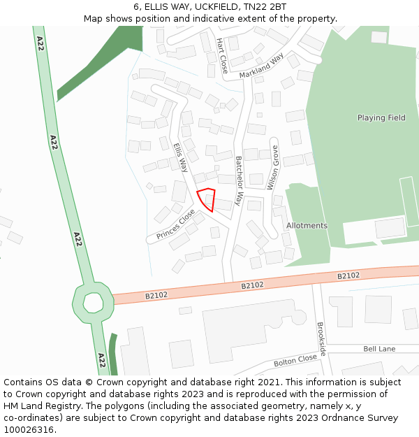 6, ELLIS WAY, UCKFIELD, TN22 2BT: Location map and indicative extent of plot