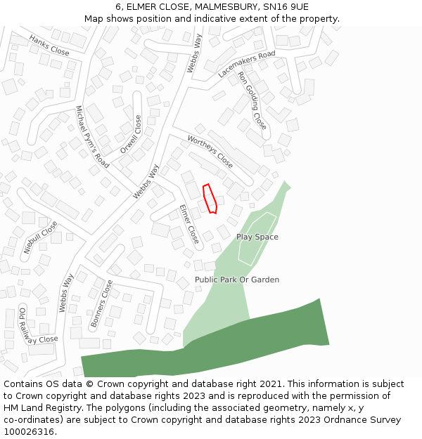 6, ELMER CLOSE, MALMESBURY, SN16 9UE: Location map and indicative extent of plot