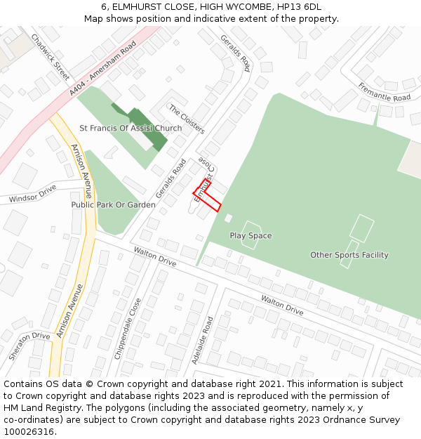 6, ELMHURST CLOSE, HIGH WYCOMBE, HP13 6DL: Location map and indicative extent of plot