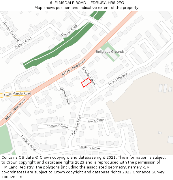 6, ELMSDALE ROAD, LEDBURY, HR8 2EG: Location map and indicative extent of plot