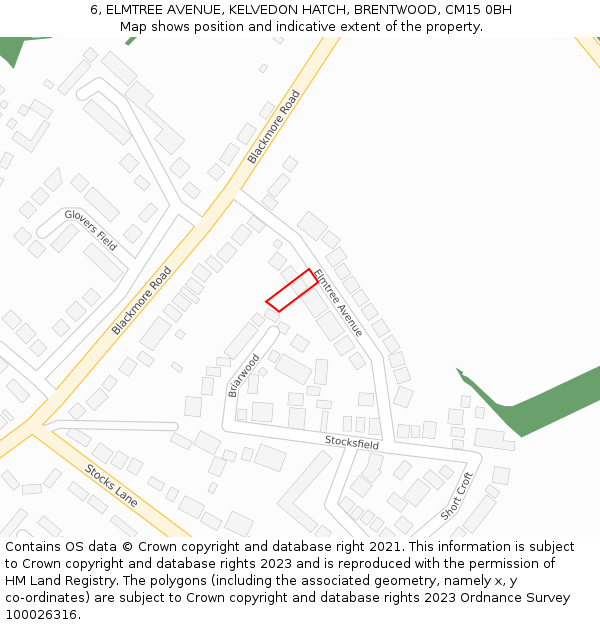 6, ELMTREE AVENUE, KELVEDON HATCH, BRENTWOOD, CM15 0BH: Location map and indicative extent of plot