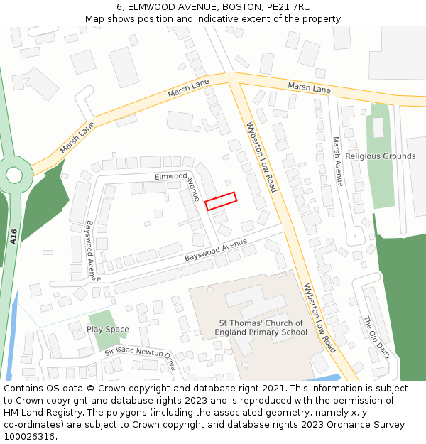 6, ELMWOOD AVENUE, BOSTON, PE21 7RU: Location map and indicative extent of plot