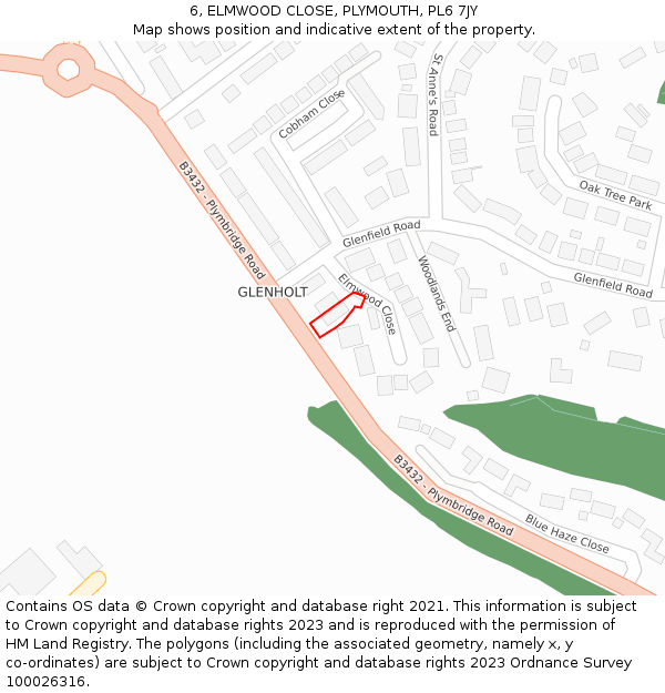6, ELMWOOD CLOSE, PLYMOUTH, PL6 7JY: Location map and indicative extent of plot