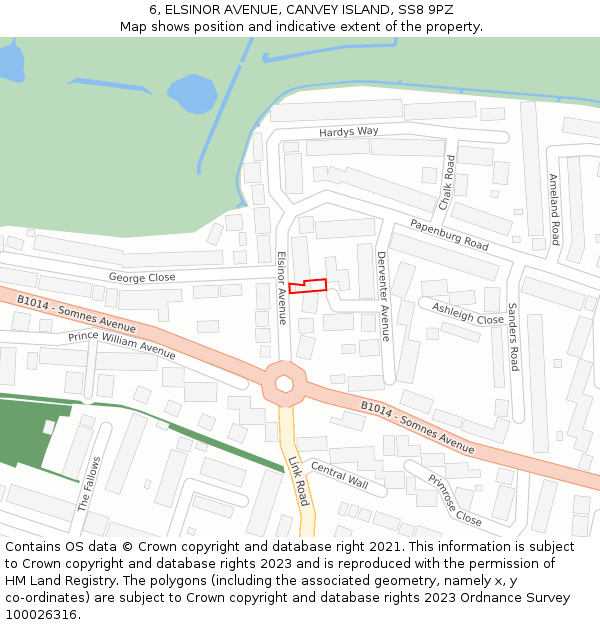 6, ELSINOR AVENUE, CANVEY ISLAND, SS8 9PZ: Location map and indicative extent of plot