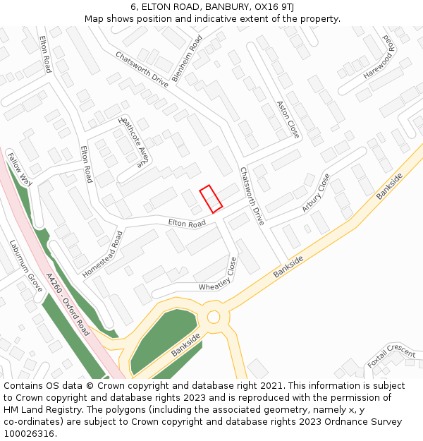 6, ELTON ROAD, BANBURY, OX16 9TJ: Location map and indicative extent of plot