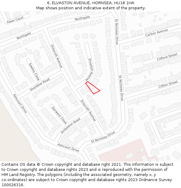 6, ELVASTON AVENUE, HORNSEA, HU18 1HA: Location map and indicative extent of plot
