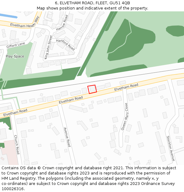 6, ELVETHAM ROAD, FLEET, GU51 4QB: Location map and indicative extent of plot