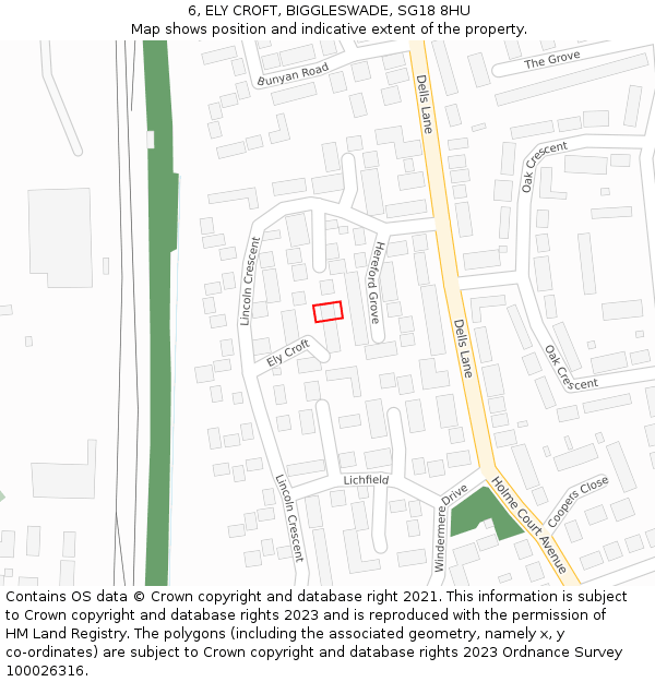 6, ELY CROFT, BIGGLESWADE, SG18 8HU: Location map and indicative extent of plot