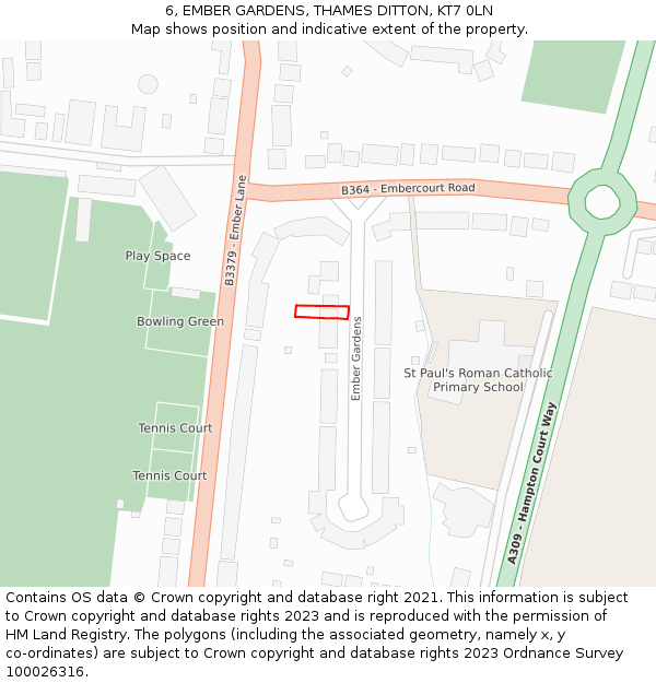 6, EMBER GARDENS, THAMES DITTON, KT7 0LN: Location map and indicative extent of plot