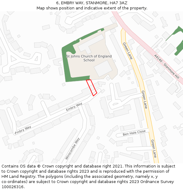 6, EMBRY WAY, STANMORE, HA7 3AZ: Location map and indicative extent of plot