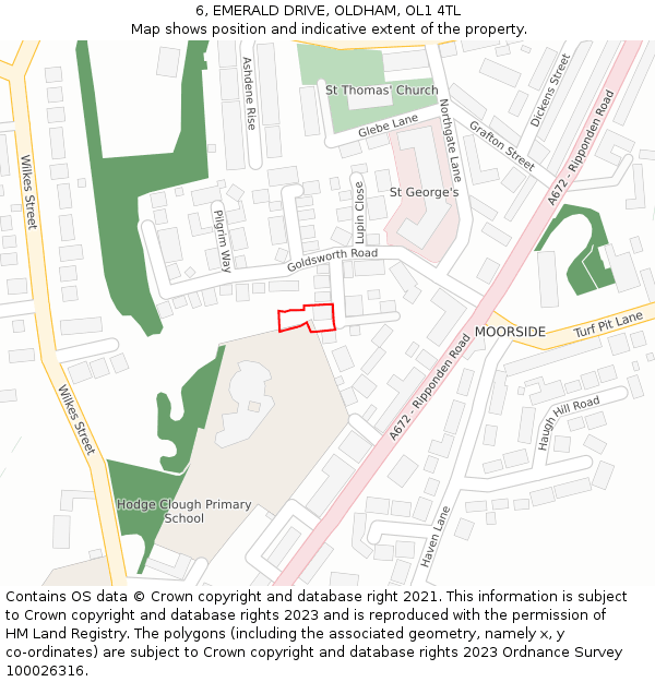 6, EMERALD DRIVE, OLDHAM, OL1 4TL: Location map and indicative extent of plot