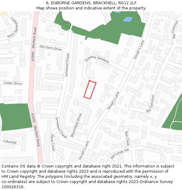 6, ENBORNE GARDENS, BRACKNELL, RG12 2LF: Location map and indicative extent of plot