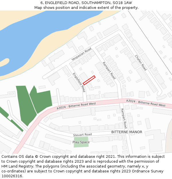 6, ENGLEFIELD ROAD, SOUTHAMPTON, SO18 1AW: Location map and indicative extent of plot