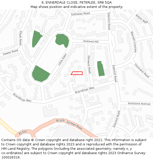 6, ENNERDALE CLOSE, PETERLEE, SR8 5QA: Location map and indicative extent of plot