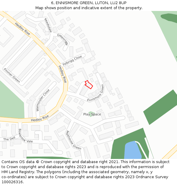 6, ENNISMORE GREEN, LUTON, LU2 8UP: Location map and indicative extent of plot