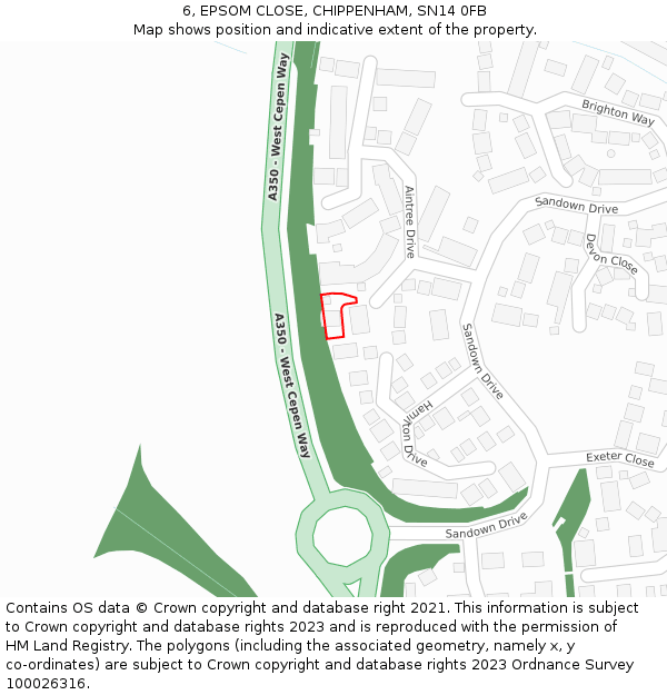 6, EPSOM CLOSE, CHIPPENHAM, SN14 0FB: Location map and indicative extent of plot