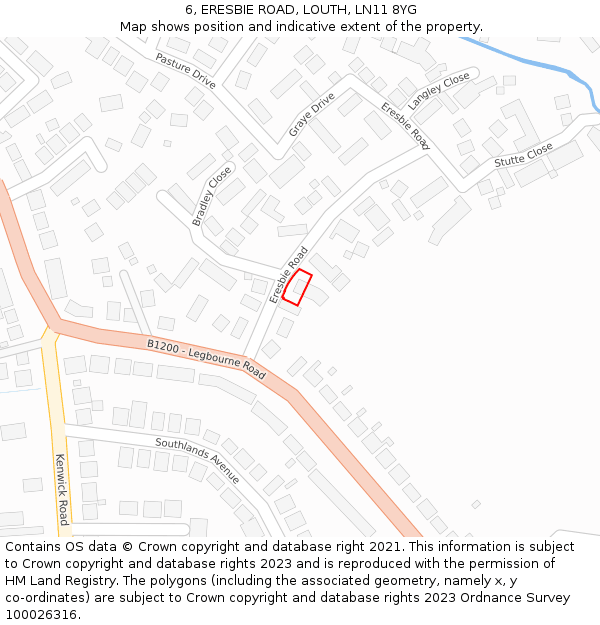 6, ERESBIE ROAD, LOUTH, LN11 8YG: Location map and indicative extent of plot