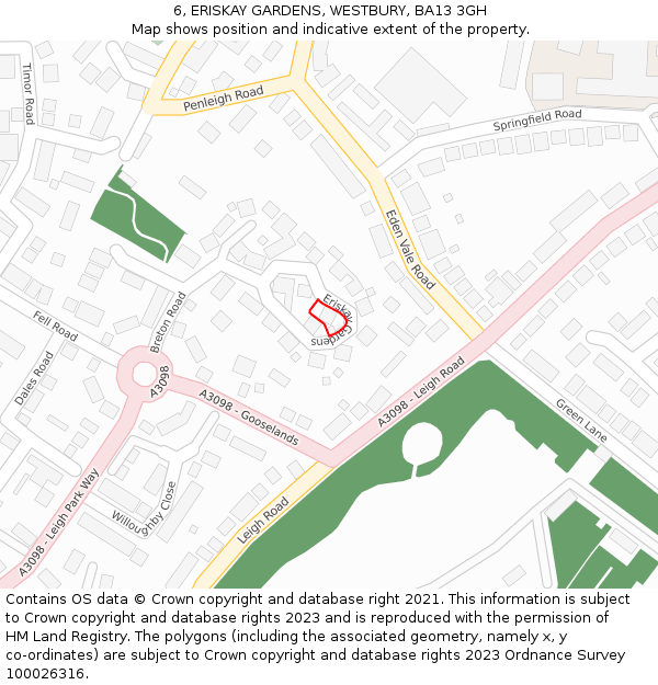 6, ERISKAY GARDENS, WESTBURY, BA13 3GH: Location map and indicative extent of plot