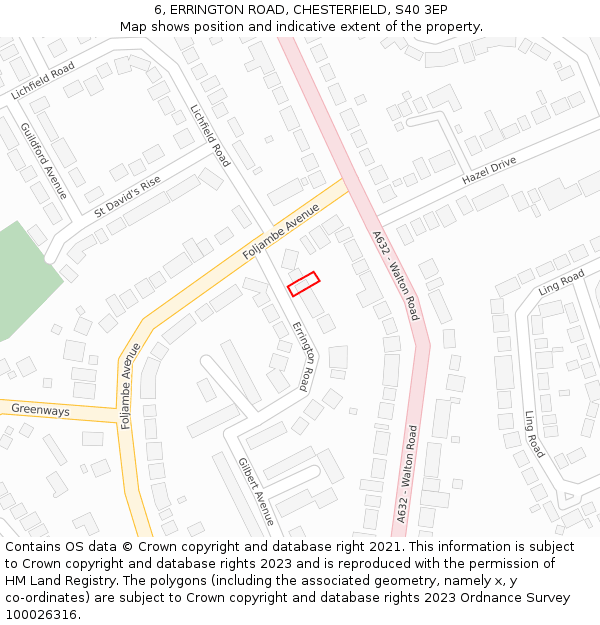 6, ERRINGTON ROAD, CHESTERFIELD, S40 3EP: Location map and indicative extent of plot