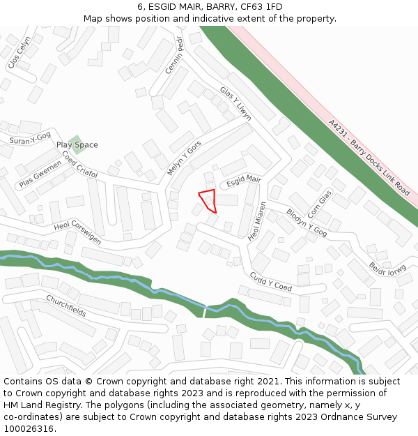 6, ESGID MAIR, BARRY, CF63 1FD: Location map and indicative extent of plot