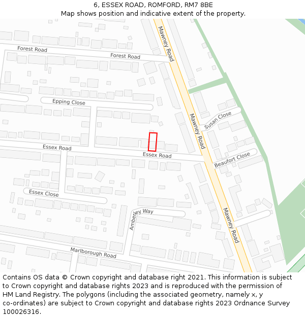 6, ESSEX ROAD, ROMFORD, RM7 8BE: Location map and indicative extent of plot