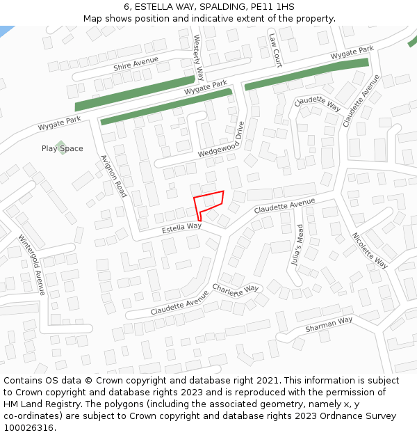 6, ESTELLA WAY, SPALDING, PE11 1HS: Location map and indicative extent of plot