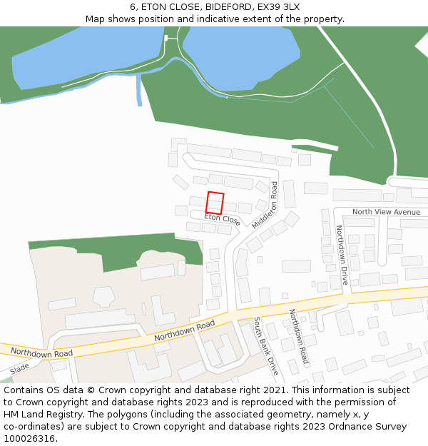 6, ETON CLOSE, BIDEFORD, EX39 3LX: Location map and indicative extent of plot