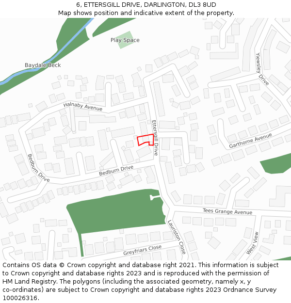 6, ETTERSGILL DRIVE, DARLINGTON, DL3 8UD: Location map and indicative extent of plot