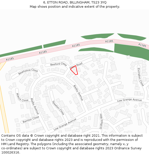 6, ETTON ROAD, BILLINGHAM, TS23 3YQ: Location map and indicative extent of plot