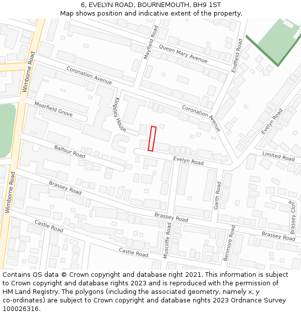 6, EVELYN ROAD, BOURNEMOUTH, BH9 1ST: Location map and indicative extent of plot
