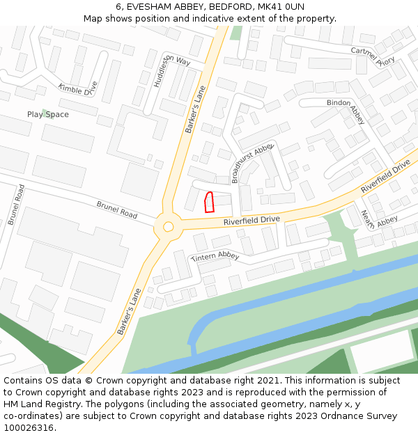 6, EVESHAM ABBEY, BEDFORD, MK41 0UN: Location map and indicative extent of plot