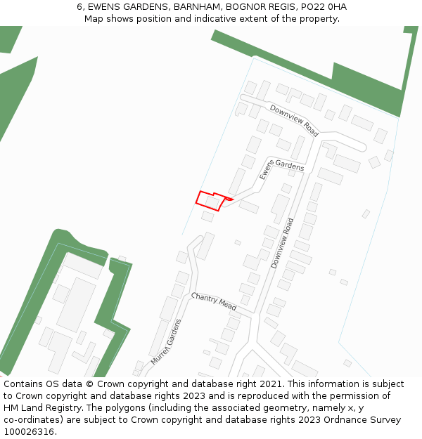 6, EWENS GARDENS, BARNHAM, BOGNOR REGIS, PO22 0HA: Location map and indicative extent of plot